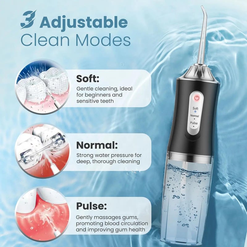 Water Flosser Cordless for Teeth Cleaning - 230ML Tank, 4 Replaceable Jet Tips, 3 Adjustable Modes (Soft, Normal, Pulse) - IPX7 Waterproof, USB Rechargeable Oral Irrigator for Braces, Gum - Image 4